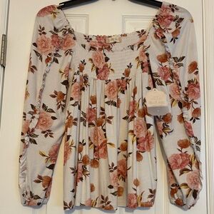 Altar’d State SZ Small Cream White Pink Floral Smocked Square Neck Top New